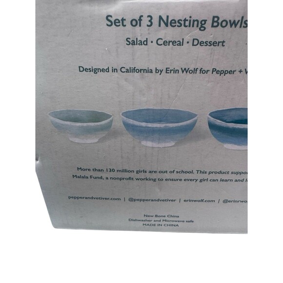 Anthropologie Pepper + Vetiver "Oceania"  3 Nesting Bowls Salad Cereal Dessert - Picture 5 of 9